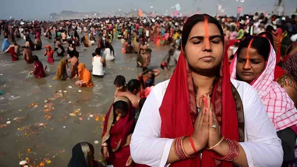 Naga sadhus leading a Peshwai procession during Maha Kumbh Mela
